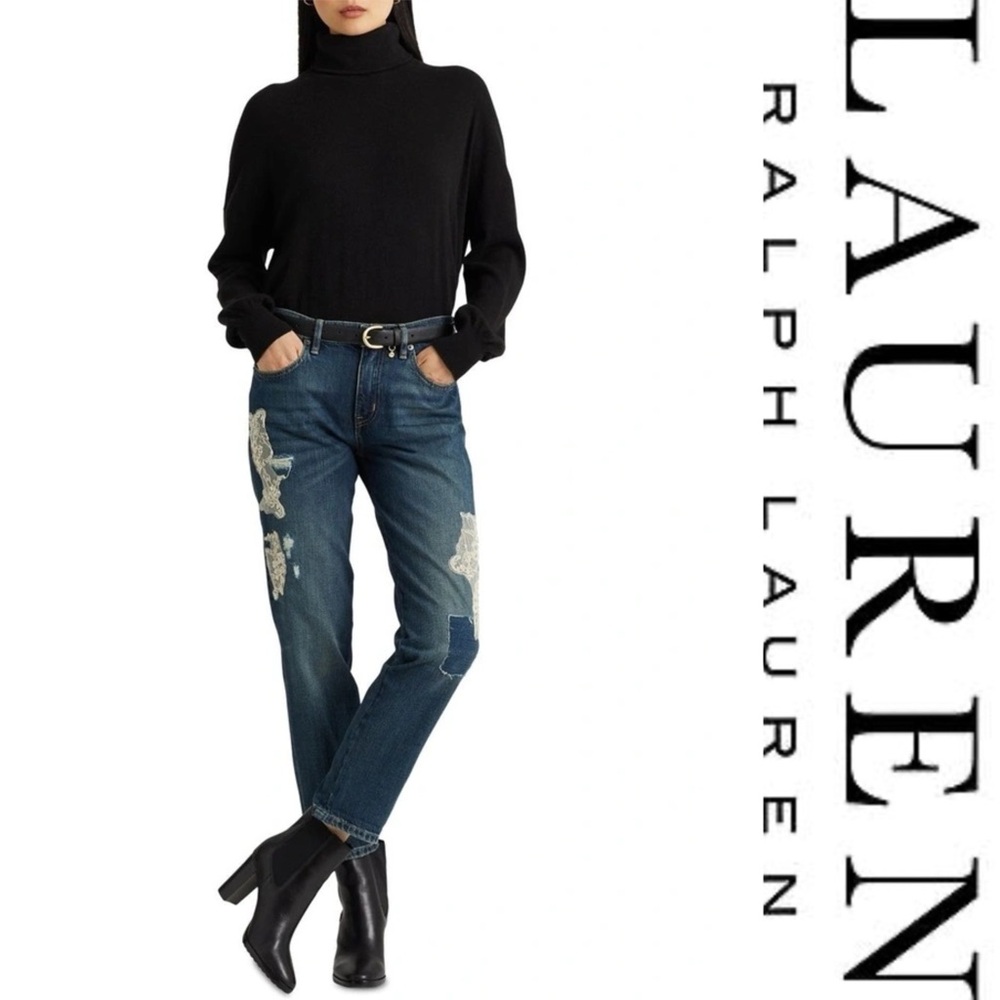 Lauren Ralph Lauren Lace Sequin Patchwork Tapered Jeans*NWT
